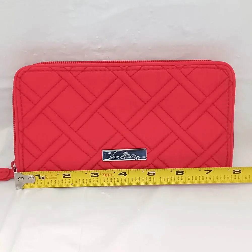 Vera Bradley Quilted Microfiber Zip Around Accordion Wallet Coral - Picture 7 of 8